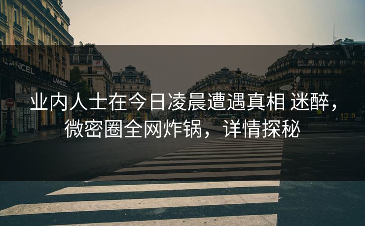业内人士在今日凌晨遭遇真相 迷醉,微密圈全网炸锅,详情探秘