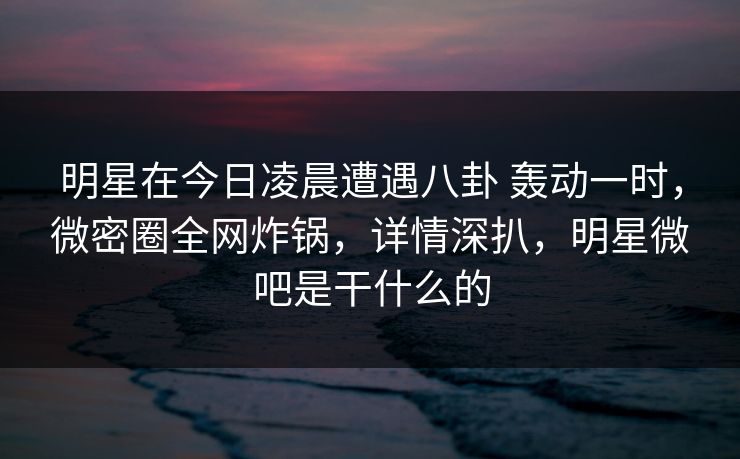 明星在今日凌晨遭遇八卦 轰动一时，微密圈全网炸锅，详情深扒，明星微吧是干什么的