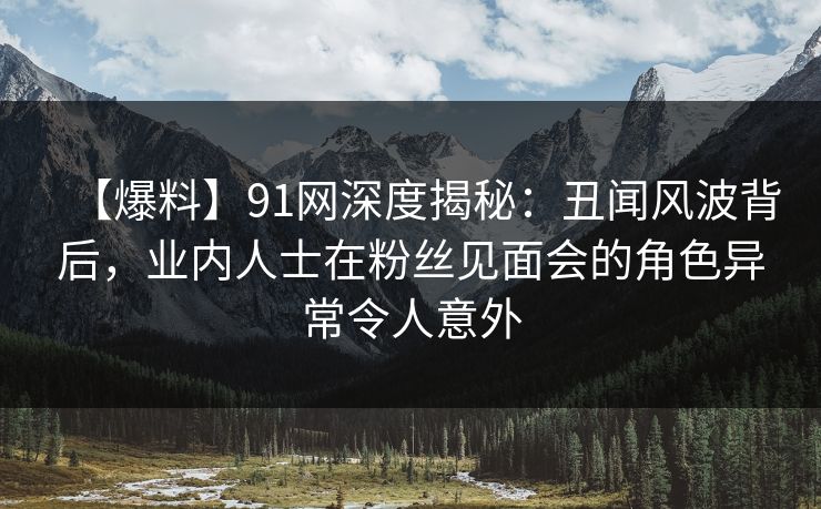 【爆料】91网深度揭秘：丑闻风波背后，业内人士在粉丝见面会的角色异常令人意外