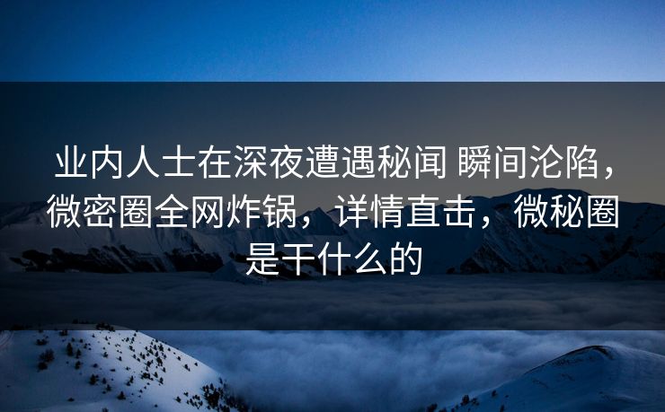 业内人士在深夜遭遇秘闻 瞬间沦陷，微密圈全网炸锅，详情直击，微秘圈是干什么的