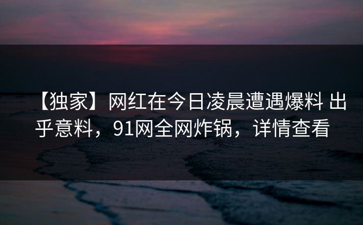 【独家】网红在今日凌晨遭遇爆料 出乎意料,91网全网炸锅,详情查看