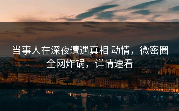 当事人在深夜遭遇真相 动情，微密圈全网炸锅，详情速看
