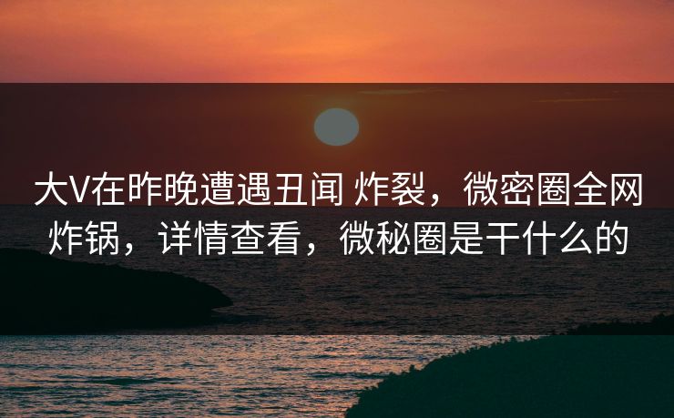 大V在昨晚遭遇丑闻 炸裂,微密圈全网炸锅,详情查看,微秘圈是干什么的