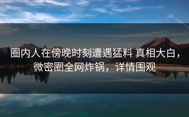 圈内人在傍晚时刻遭遇猛料 真相大白，微密圈全网炸锅，详情围观
